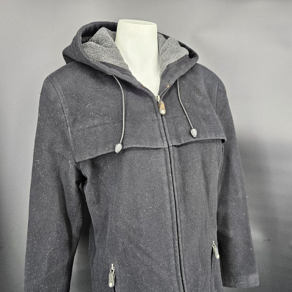 FS Limited Jacket Womens Large Black Wool Hooded Full Zip Lined Pockets Winter - Picture 5 of 16
